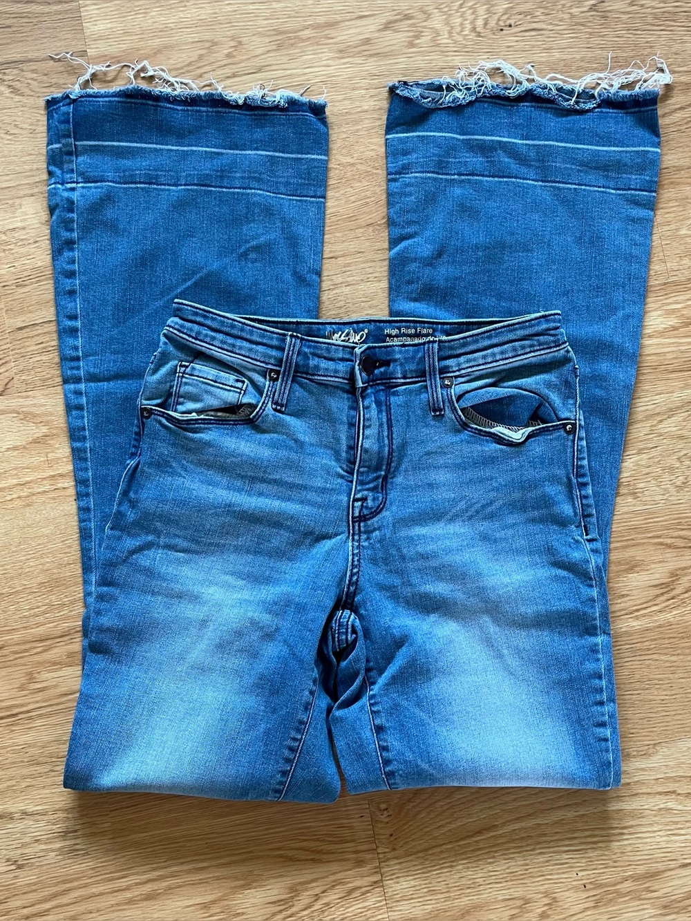 Mossimo High Rise Flare Jeans Blue Super Stretch Denim Retro 70’s 6/28R